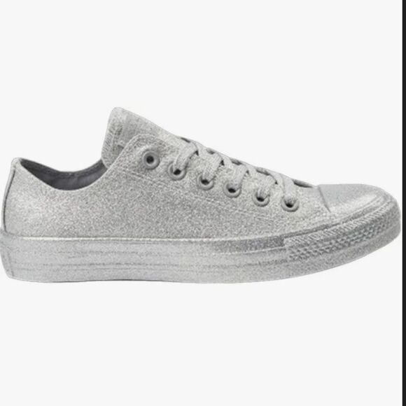 NEW Converse All Star CTAS silver glitter bling low oxford sneaker shoe 10/8 - Picture 1 of 8